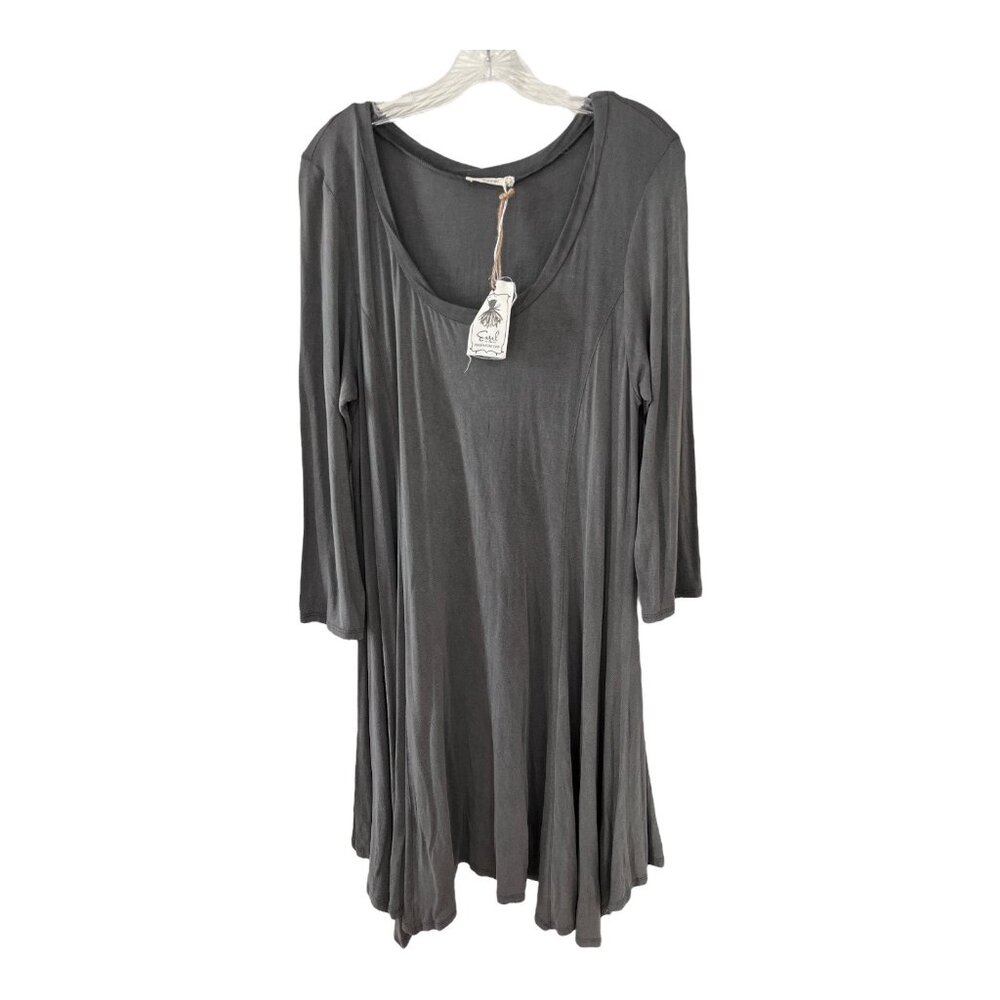 Easel Women’s Size L Charcoal Gray Long Sleeve Swing Tunic Dress – Style ED8763